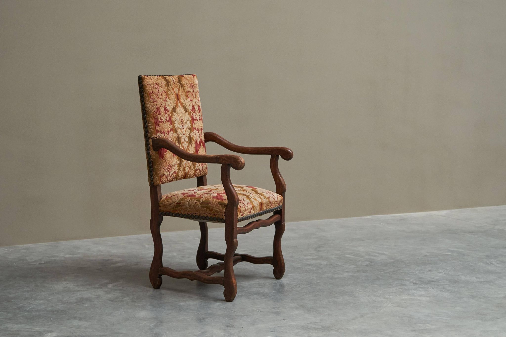 Sheep Bone Armchair in solid wood and 19th-century upholstery