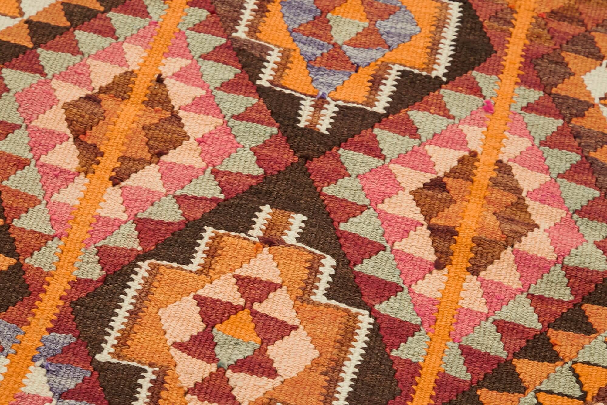 Turkish Handwoven Vintage Herki Kilim 90 cm x 328 cm