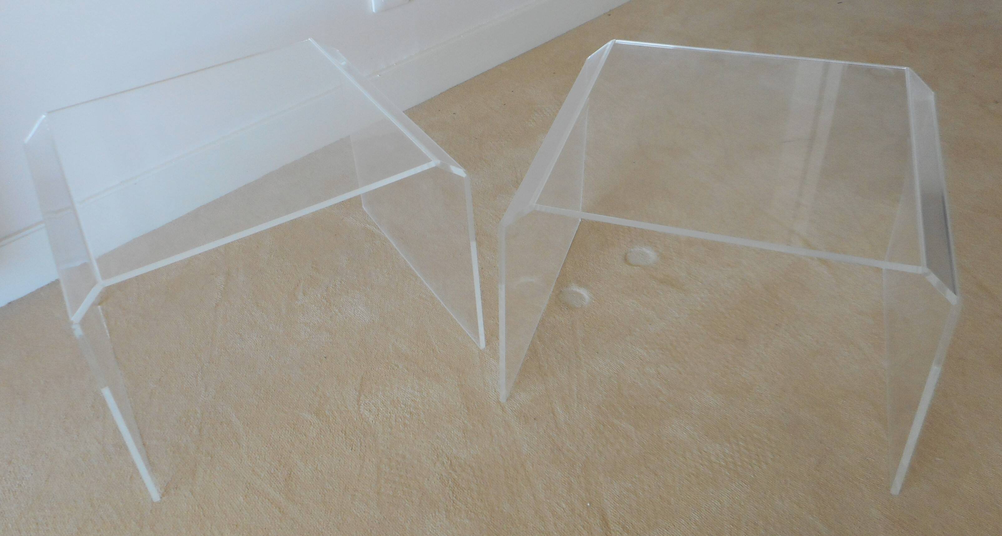 set of 2 vintage plexiglass side or bedside tables 1970