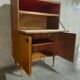 Teak bar cabinet and teak veneer, saddle leather and brass handles