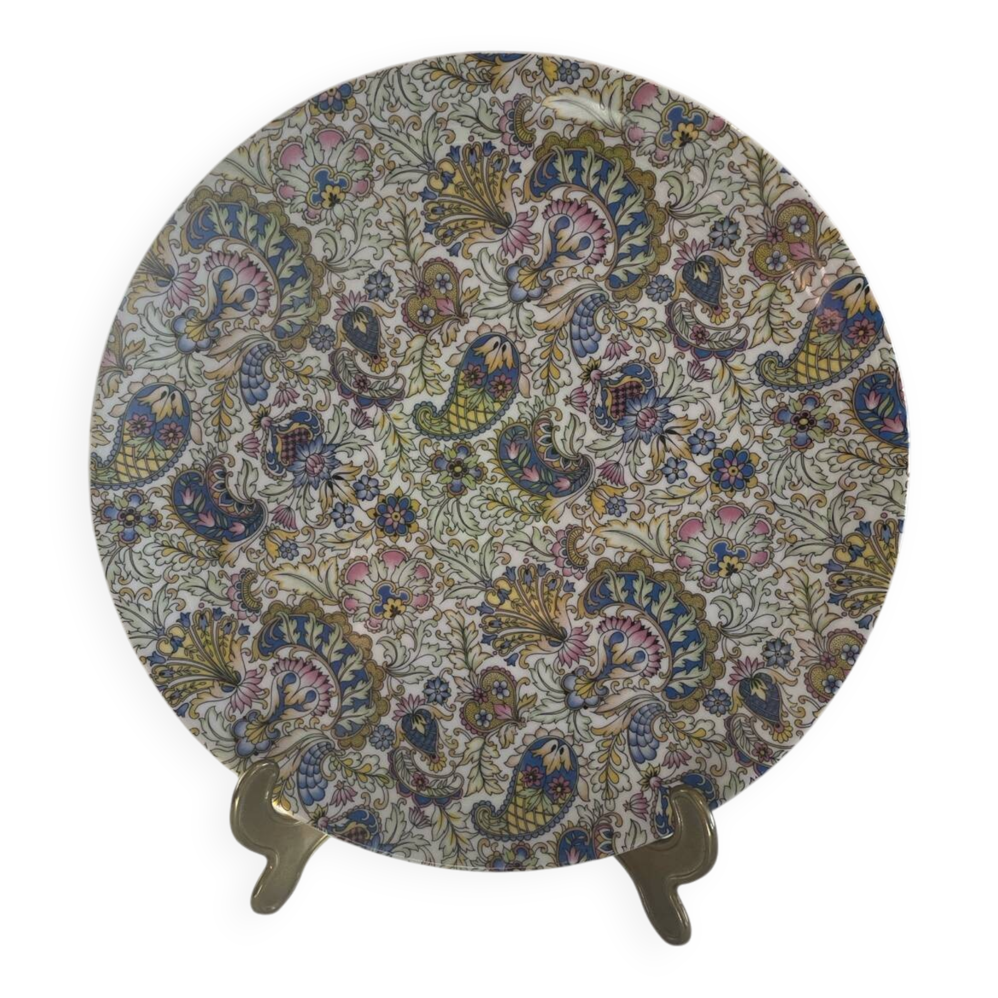 Large round ceramic plate with floral decoration – Arts & Crafts style