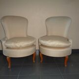 Paire de fauteuils crapaud ivoire rayé
