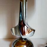 Modernist lamp chromed metal 70s, beige canvas lampshade