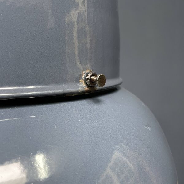 Grande lampe à suspension industrielle ancienne en émail bleu-gris