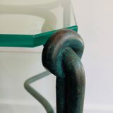 Pair of wrought iron sofa ends and glass tops