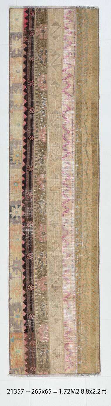 2x9 Brown Cream Persian Vintage Runner Rug, 65x265Cm