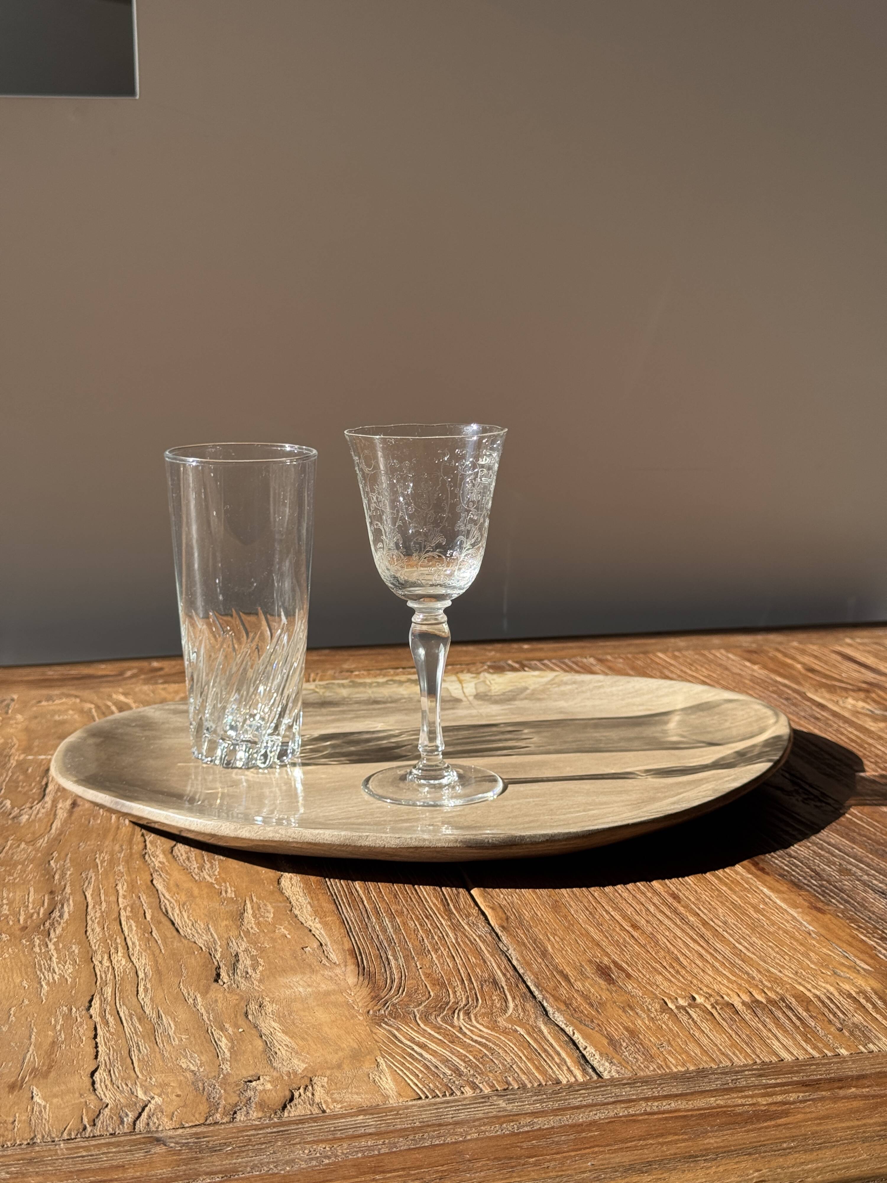 Large oval beige petrified wood dish or bowl D36x28 -3783