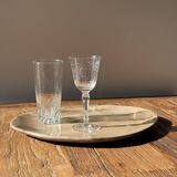 Large oval beige petrified wood dish or bowl D36x28 -3783