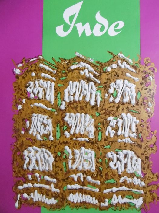 Lithographic poster Air France - India signed Georges Mathieu 1969