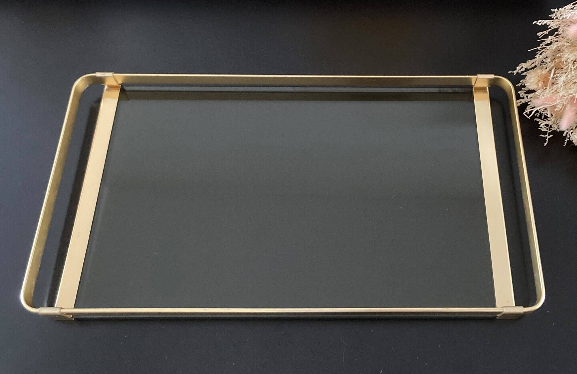 Plateau design aluminium et verre fumé années 70