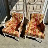 Pair of Louis XVI lacquered bergere chairs circa 1950