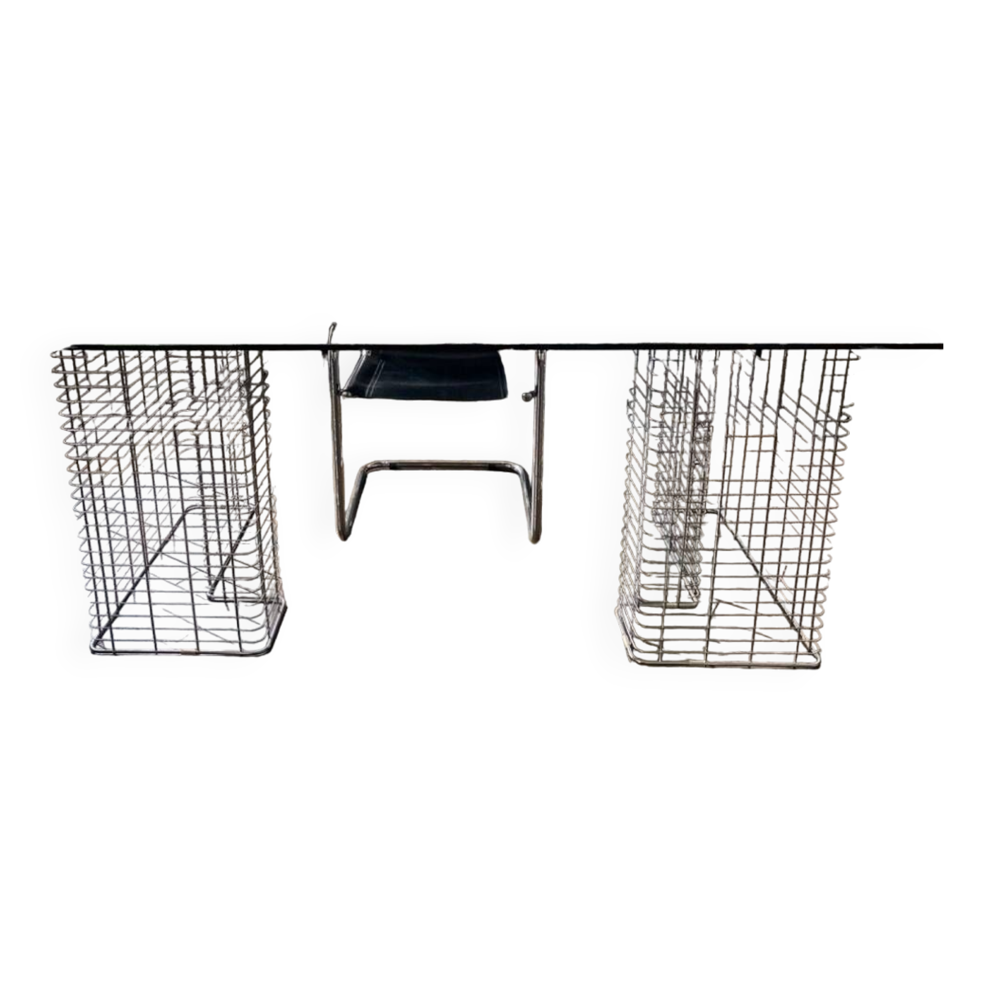 Large “Wire” Executive Desk by Terrence Conran - chrome and smoked glass - modular into a Coffee Table