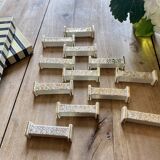 Set of 10 vintage art deco knife holders in white and gold ceramic