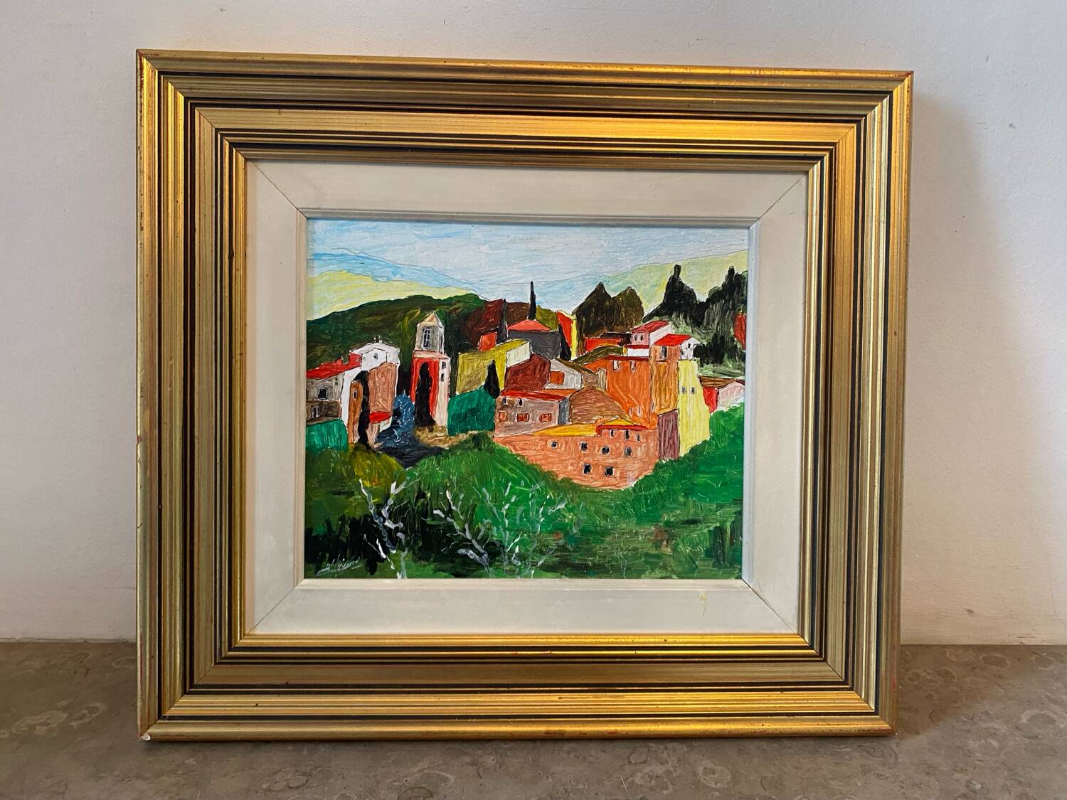 Signed village landscape