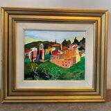Signed village landscape
