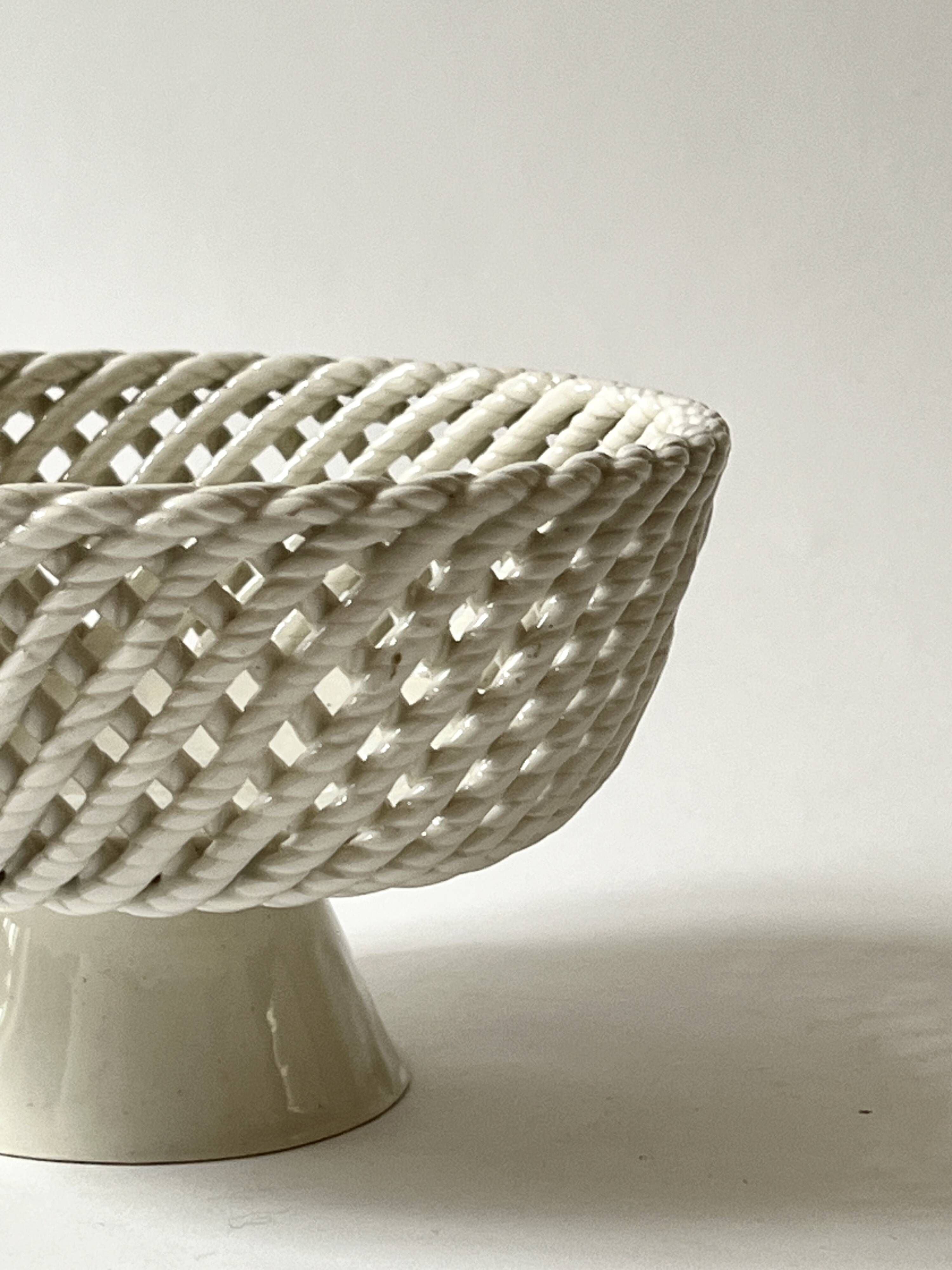 handwoven ceramic bowl/table centrepiece, Italy circa 1970