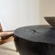 Black mango wood tripod side table with a semi-spherical top, height: 45 cm, diameter: 44 cm.