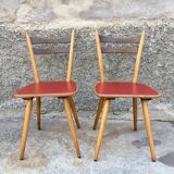 Pair of bistro and bohemian beech chairs, compass feet 1950