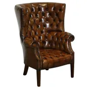 Chesterfield Porter Wingback Chair in Hand-Dyed Leather