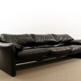 Maralunga 3-Seat Sofa in black leather by Vico Magistretti for Cassina