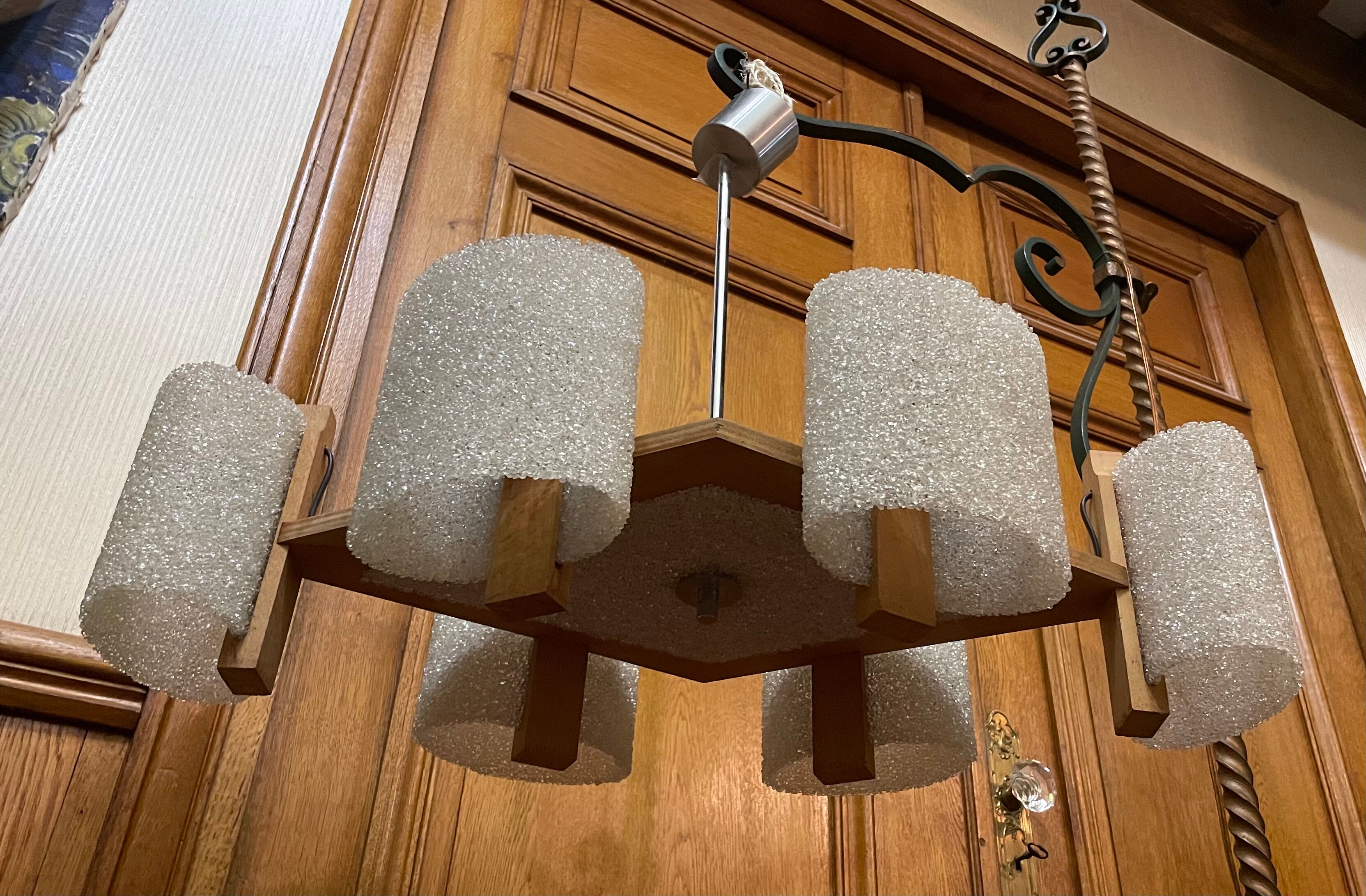 Scandinavian chandelier in wood and perspex