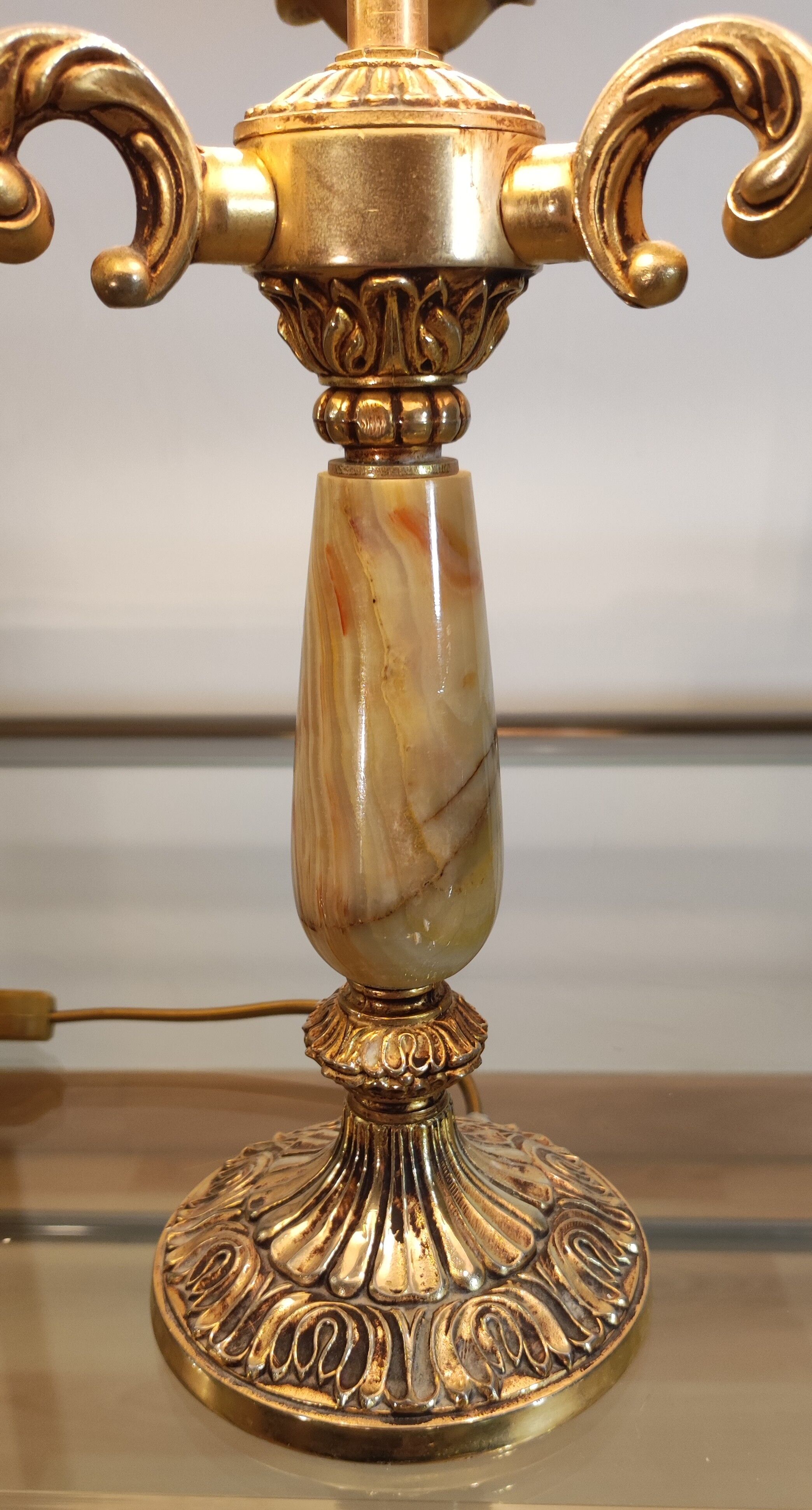 3-burner hot water bottle lamp, gilded bronze & onyx