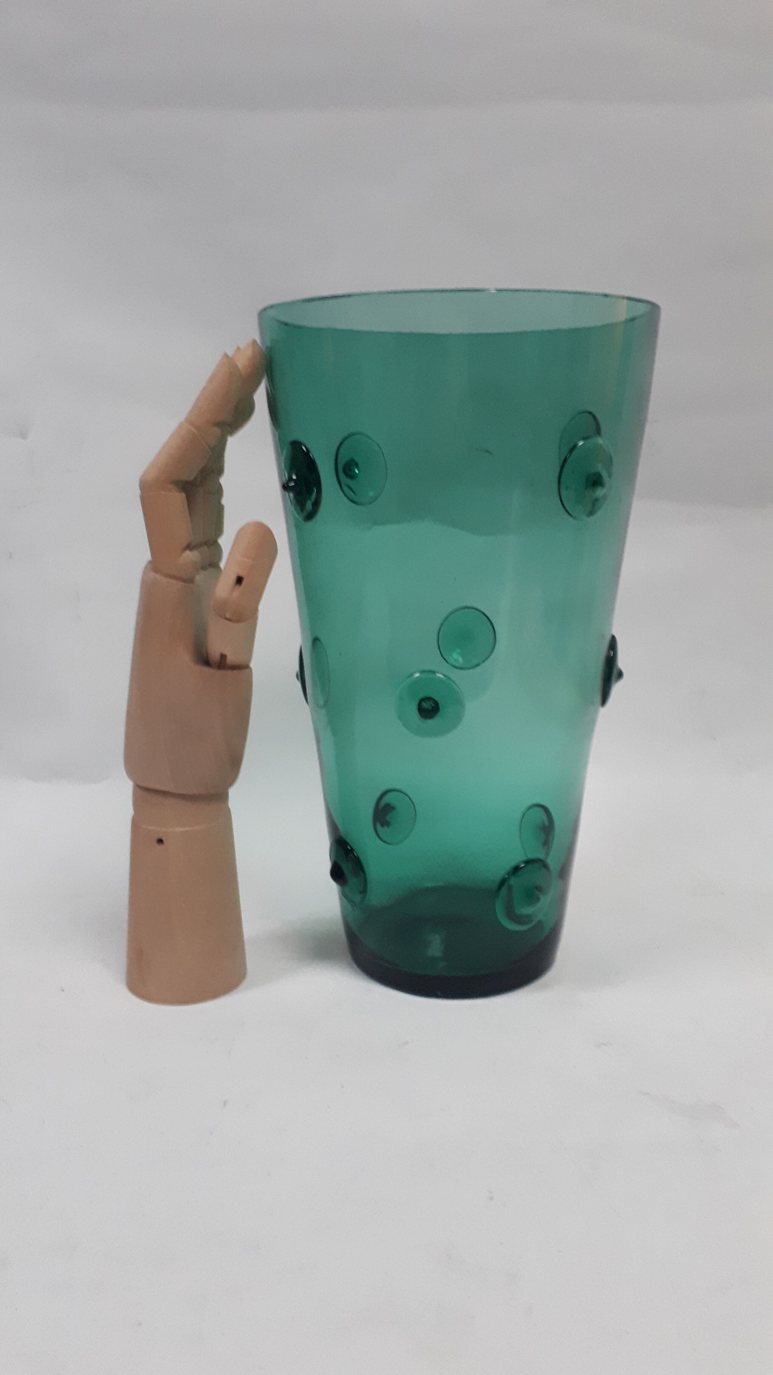 large vase glass vintage style Murano 1970 1980 green transparent relief decoration