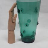 large vase glass vintage style Murano 1970 1980 green transparent relief decoration