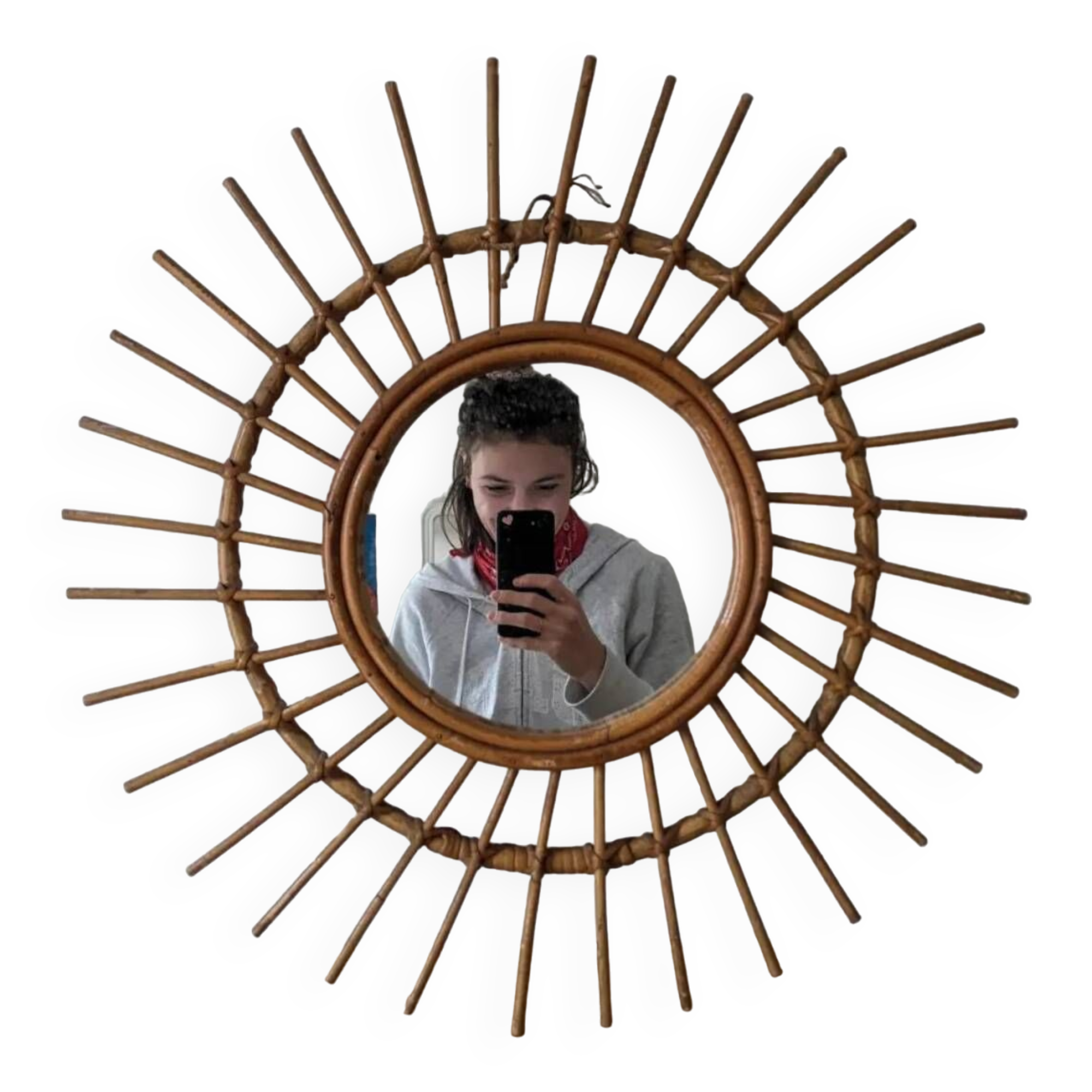 Vintage rattan sun mirror