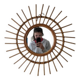 Vintage rattan sun mirror