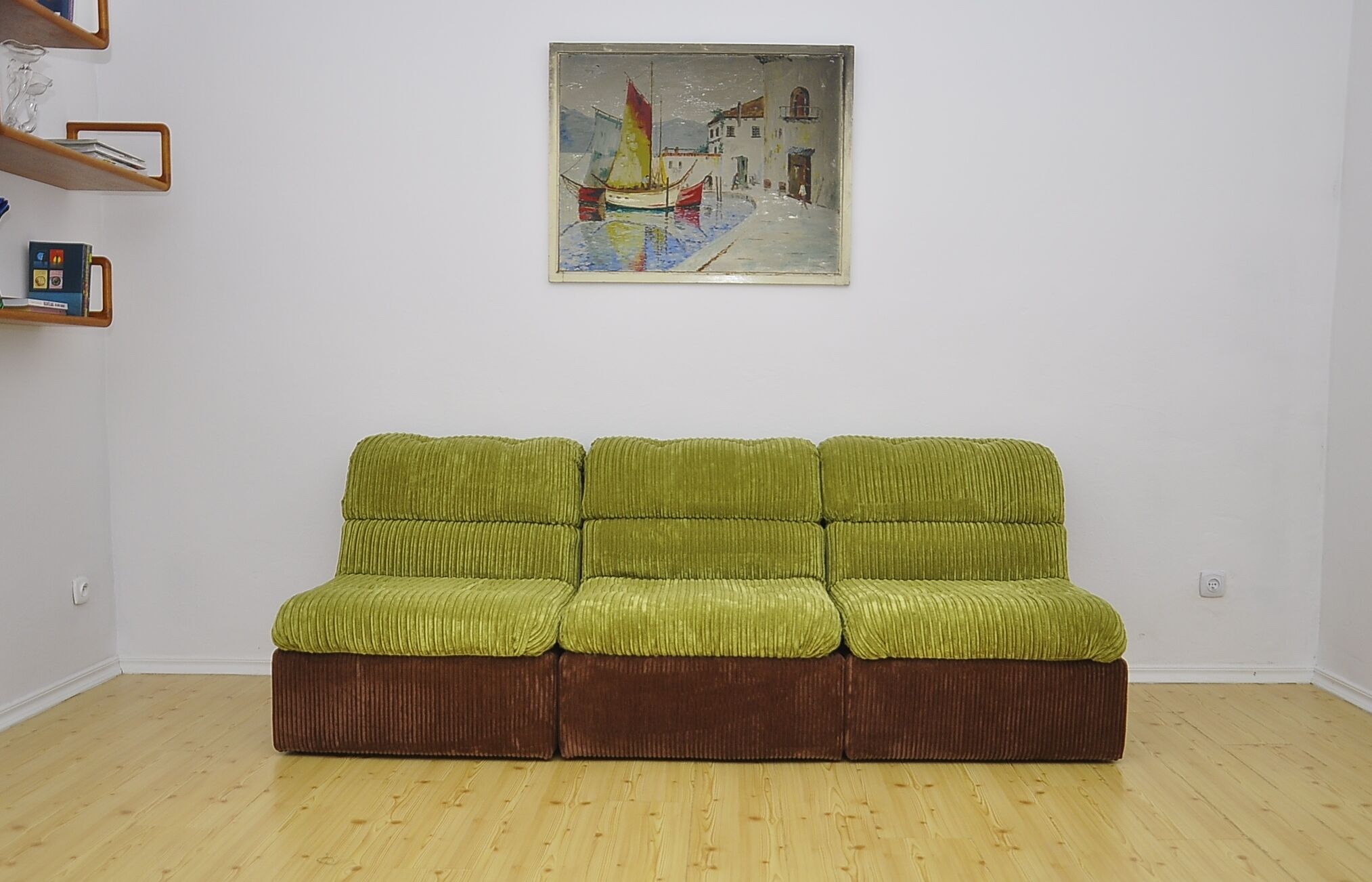 Green and brown corduroy modular sofa, 1970s.