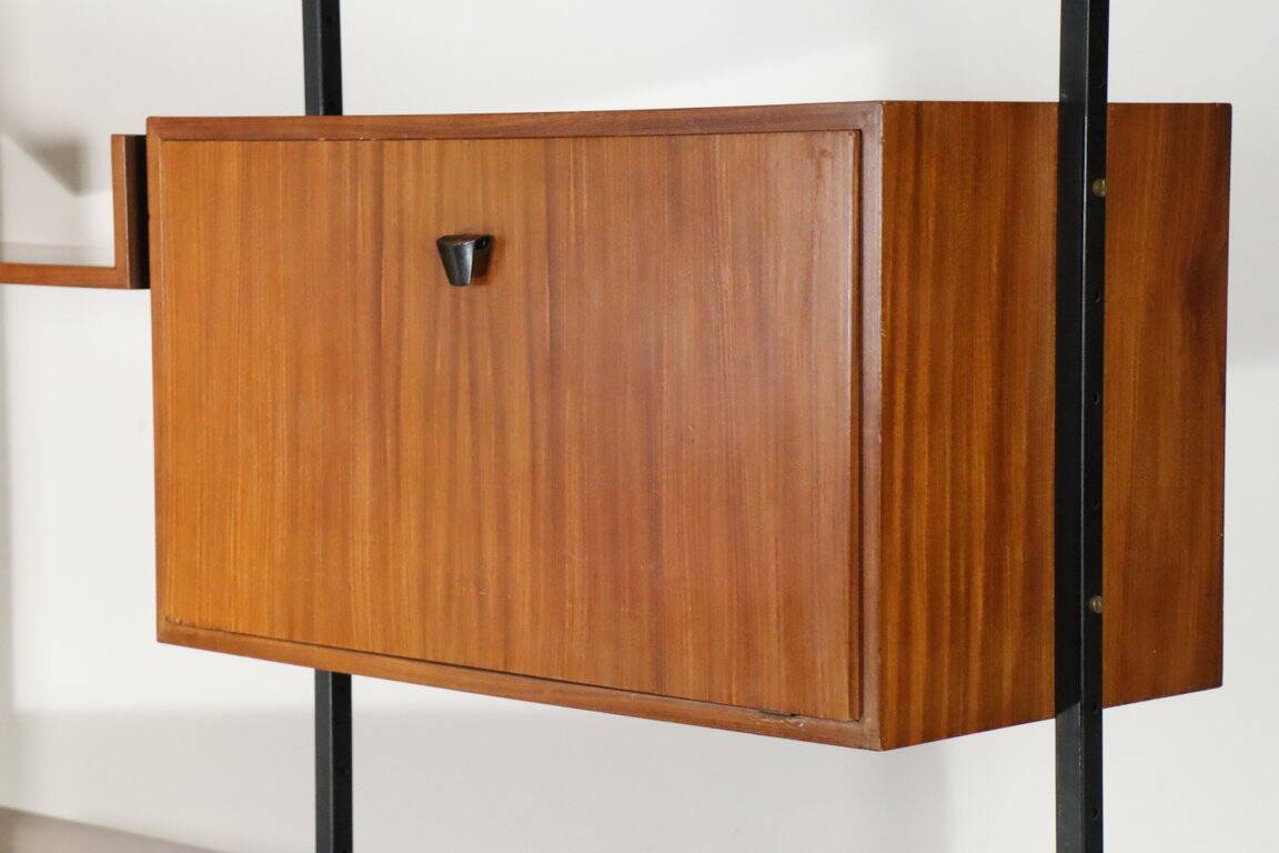 Vintage modular bookcase in wood and metal, Italy, 1960