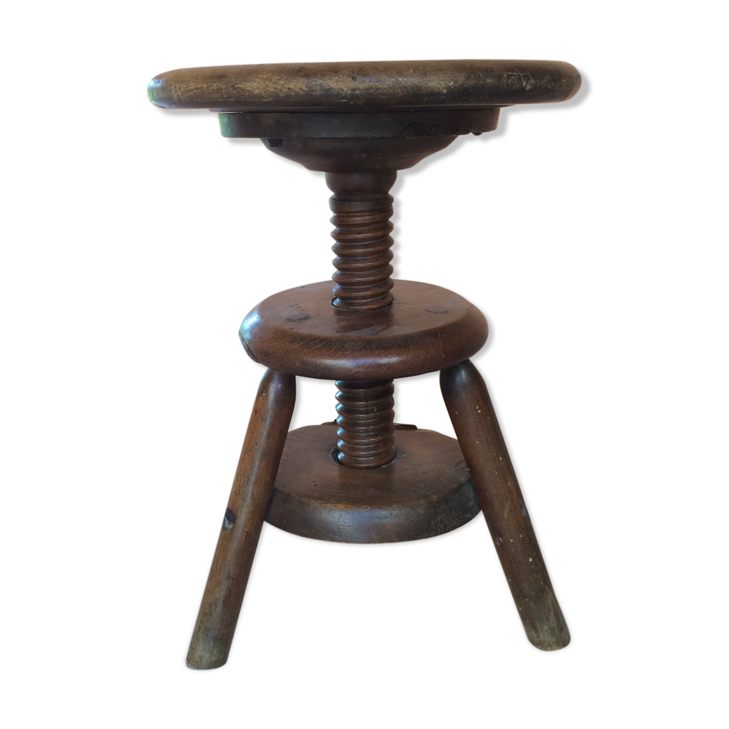 Old solid oak stool adjustable in height 50