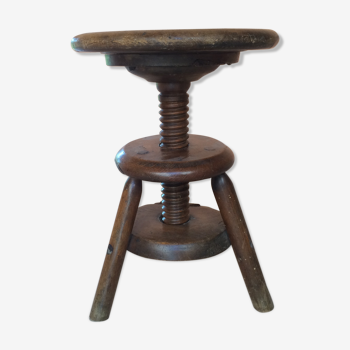 Old solid oak stool adjustable in height 50