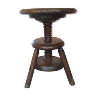 Old solid oak stool adjustable in height 50