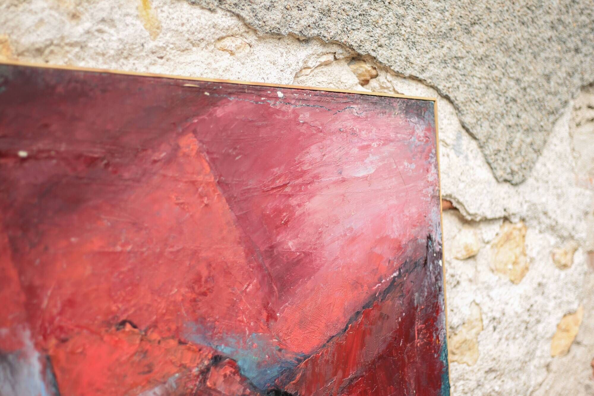 Oil on canvas signed Monique Humbert, abstract composition, wall painting, interior decoration.