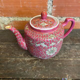 Antique MUN SHOU Teapot Pink Porcelain Flower Decor China Vintage #