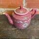Antique MUN SHOU Teapot Pink Porcelain Flower Decor China Vintage #