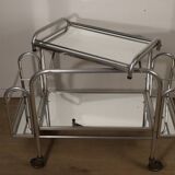 Desserte roulante vintage années 70 en métal chromé et verre miroir