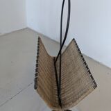 Iron and rattan magazine rack from the 60s