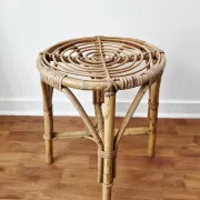Vintage rattan stool in bohemian retro style - 1950s/1960s