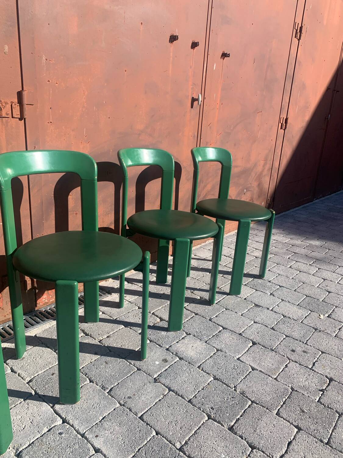 6 Bruno Rey Kush & co Green Stackable Chairs Circa 1970