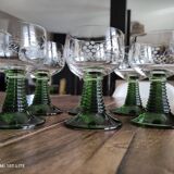 Set of 6 Alsatian wine glasses in chiseled crystal with green turned foot