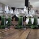 Set of 6 Alsatian wine glasses in chiseled crystal with green turned foot