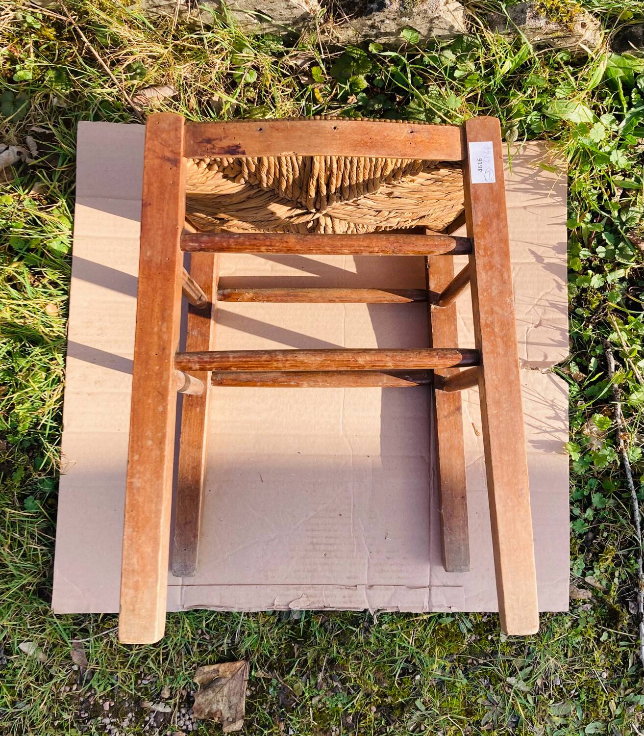 Tabouret rustique en bois et paille, XIXème s.