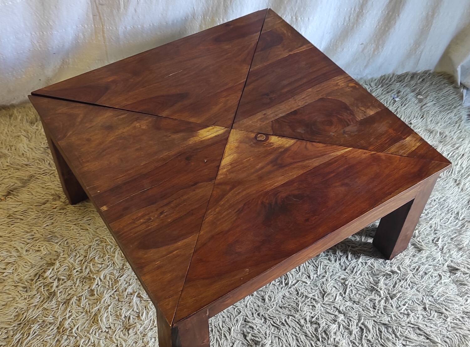 Triangular solid wood coffee table