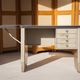 Vintage metal desk, desk with drawers and folding shelf, vintage desk
