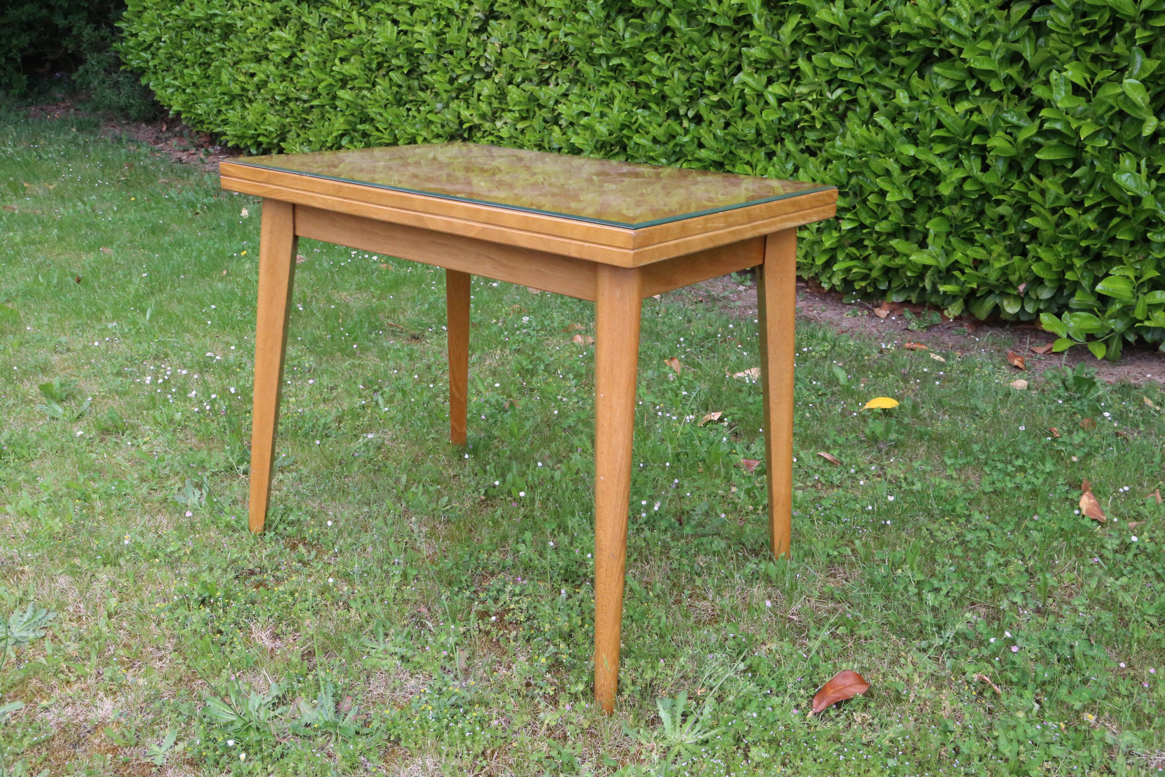 Pretty glass pine table, vintage