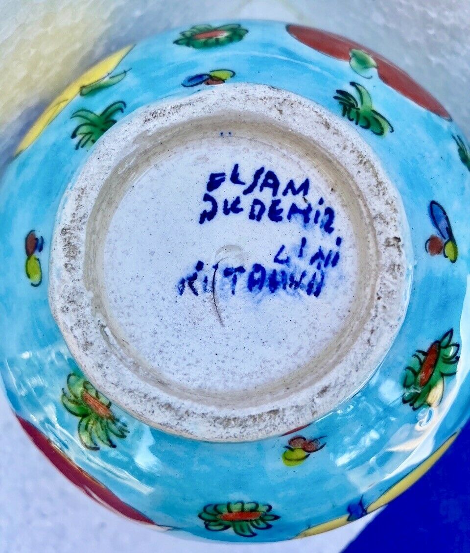 Antique ceramic teapot Asia minor musician's decoration turkey 1900 signed