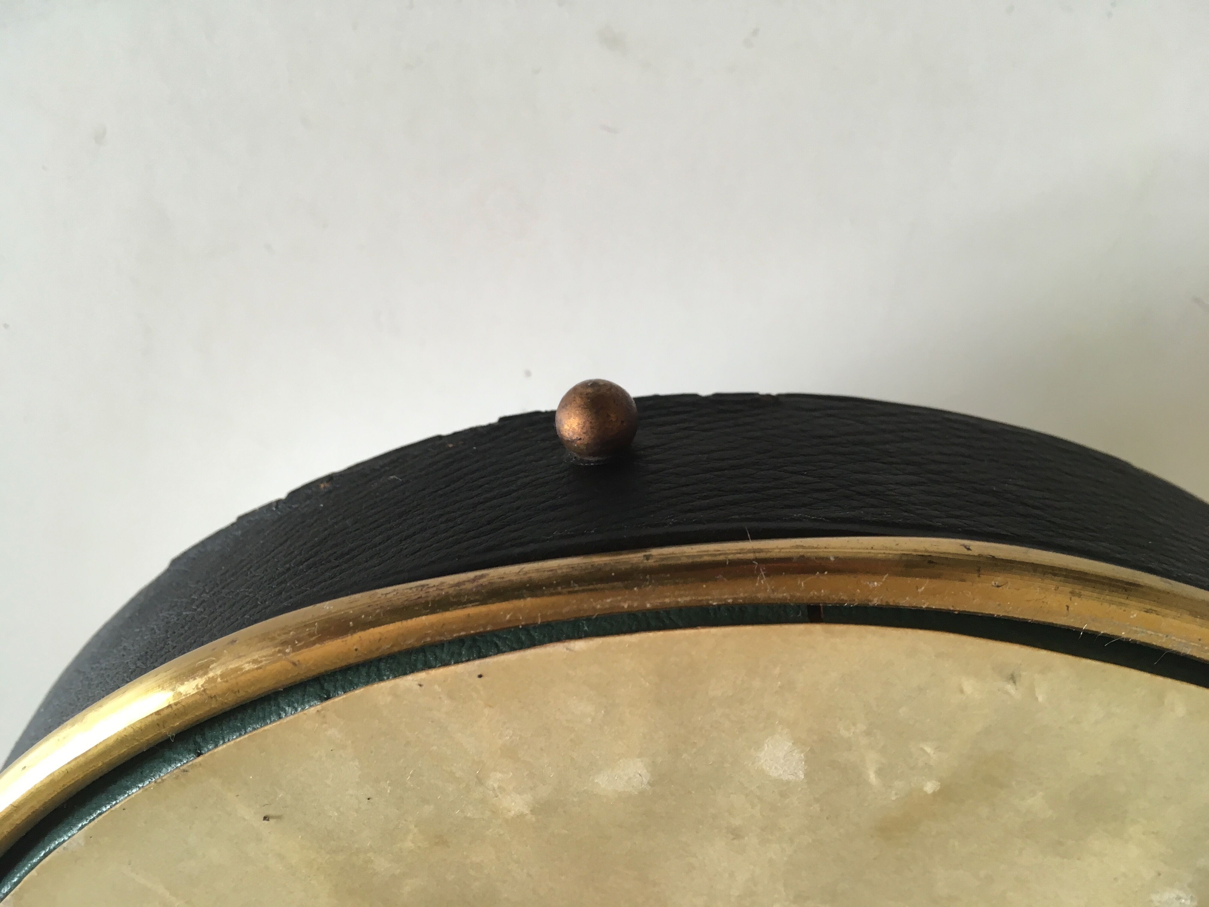 Leather and brass bulging witch mirror 1970 21cm